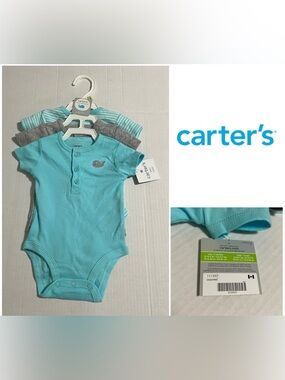 🆕CARTER’S - 3M - NWT - INFANT BOYS 3PK TEAL BLUE WHALE ONESIES / BODYSUITS